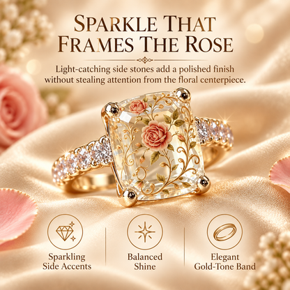 Vintage Rose Floral Statement Ring | Gold-Tone Band