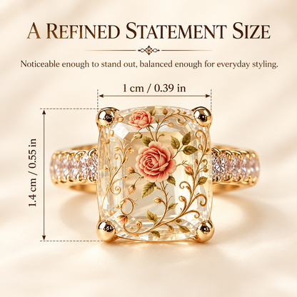 Vintage Rose Floral Statement Ring | Gold-Tone Band