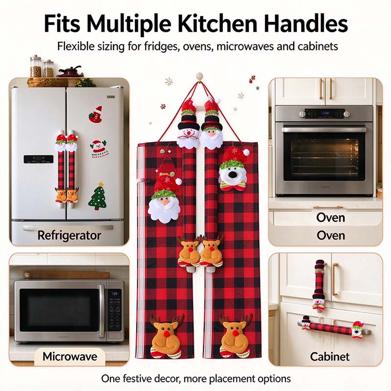 Plush Christmas Refrigerator Door Handle Covers - Red and Black Plaid Wraps🎄