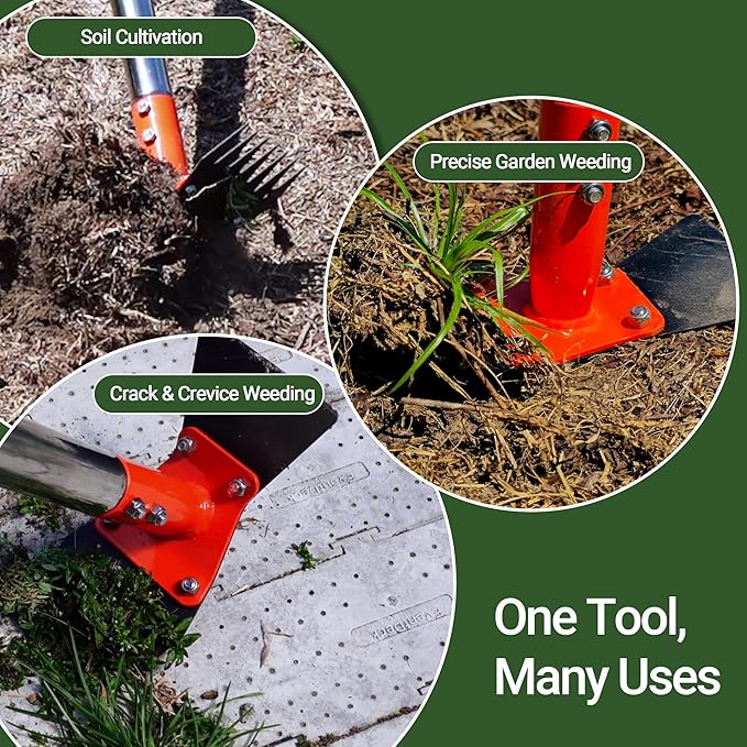 🌱2‑in‑1 Garden Hoe & Weed Puller Rake | 60" Adjustable Long‑Handle Weeding Tool