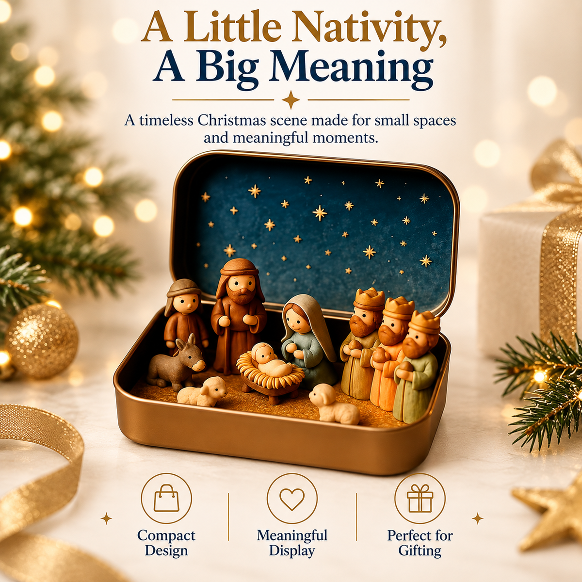 Pocket-Size Mini Nativity Scene Set with Storage Tin – Christmas Tabletop Decor & Faith-Inspired Gift