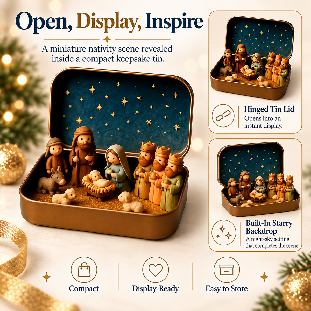 Pocket-Size Mini Nativity Scene Set with Storage Tin – Christmas Tabletop Decor & Faith-Inspired Gift