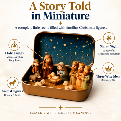 Pocket-Size Mini Nativity Scene Set with Storage Tin – Christmas Tabletop Decor & Faith-Inspired Gift