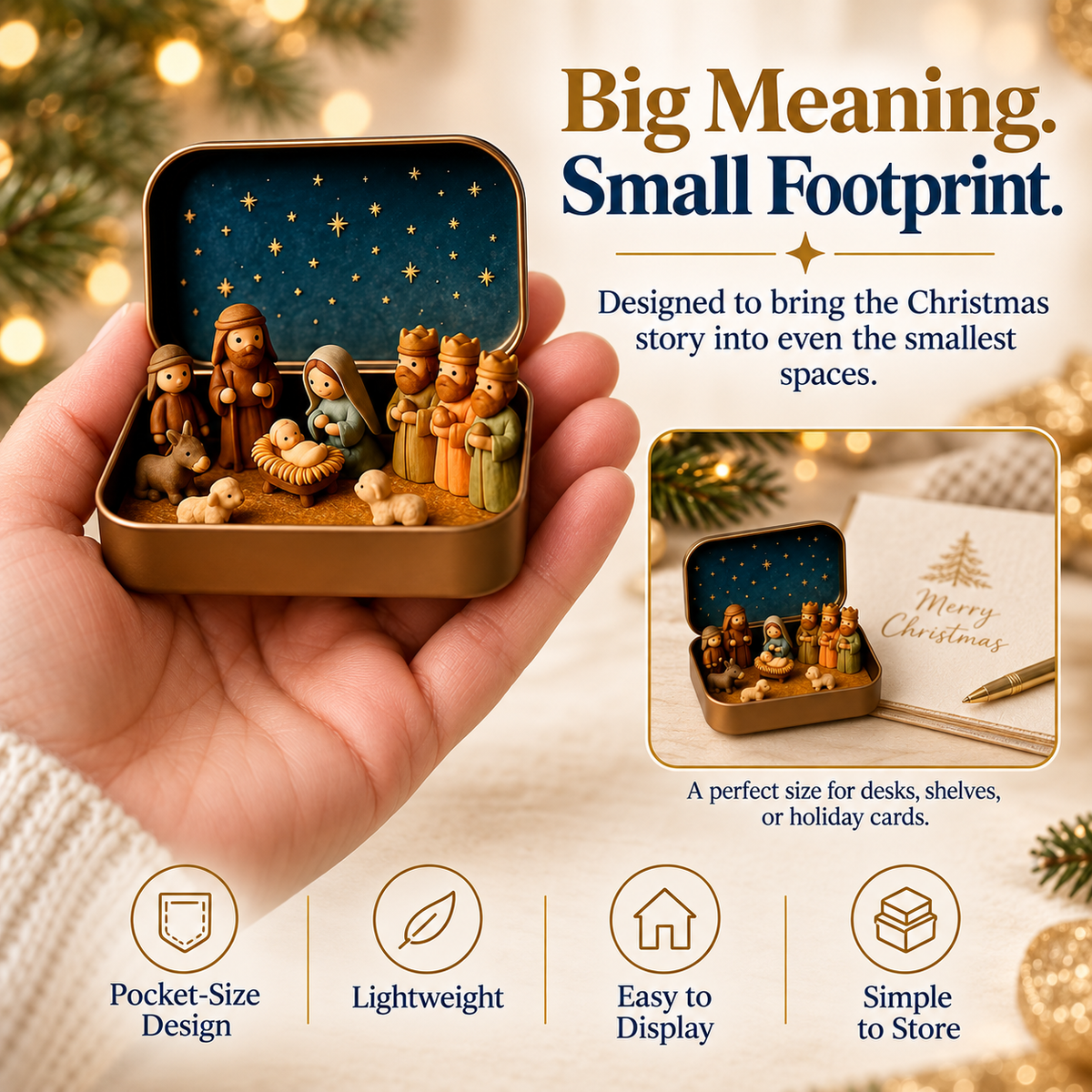 Pocket-Size Mini Nativity Scene Set with Storage Tin – Christmas Tabletop Decor & Faith-Inspired Gift