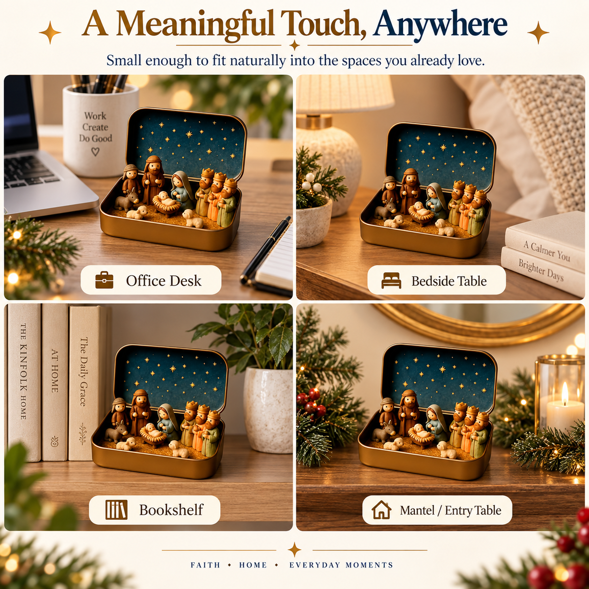 Pocket-Size Mini Nativity Scene Set with Storage Tin – Christmas Tabletop Decor & Faith-Inspired Gift