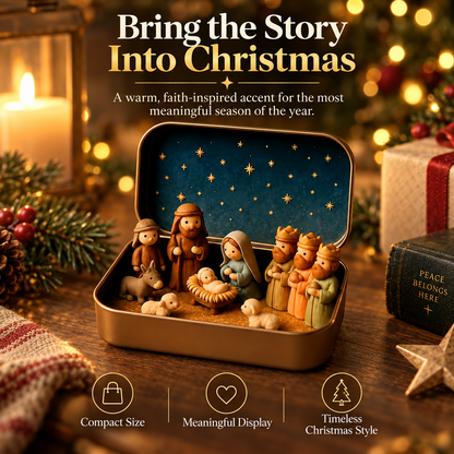 Pocket-Size Mini Nativity Scene Set with Storage Tin – Christmas Tabletop Decor & Faith-Inspired Gift