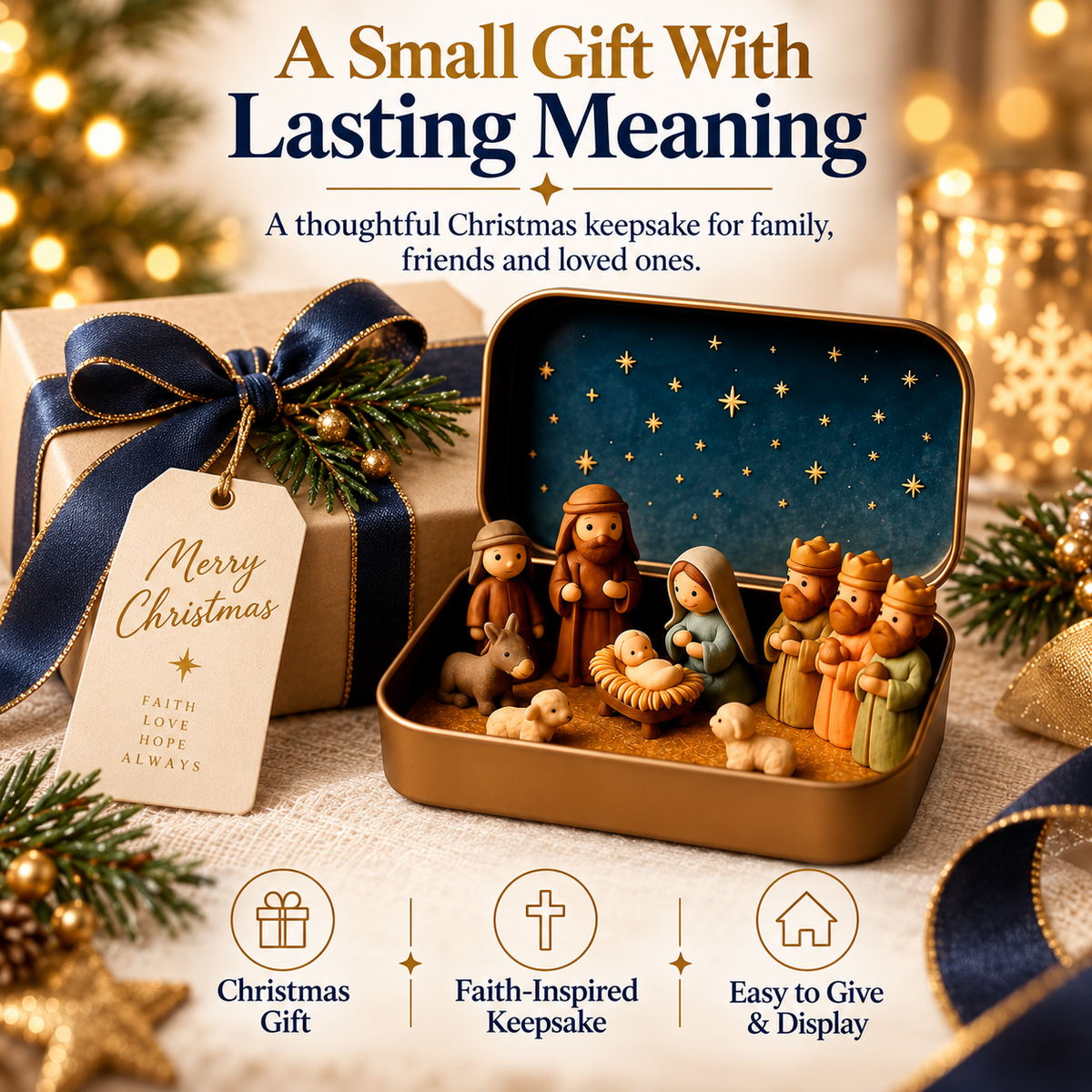 Pocket-Size Mini Nativity Scene Set with Storage Tin – Christmas Tabletop Decor & Faith-Inspired Gift