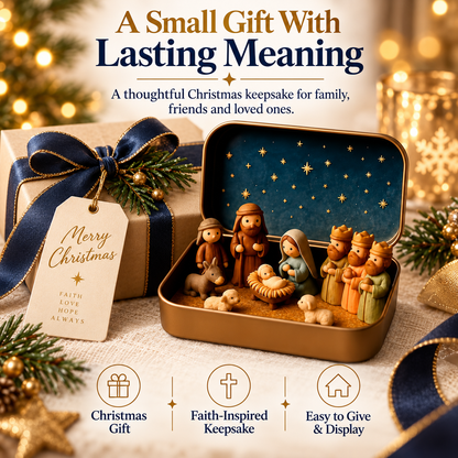 Pocket-Size Mini Nativity Scene Set with Storage Tin – Christmas Tabletop Decor & Faith-Inspired Gift