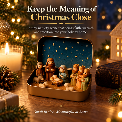 Pocket-Size Mini Nativity Scene Set with Storage Tin – Christmas Tabletop Decor & Faith-Inspired Gift