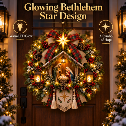 ⏳ Last Day 50% OFF – Bethlehem Star Lighted Nativity Christmas Wreath 🎄