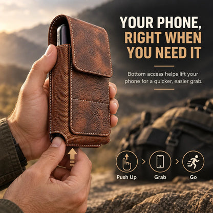 Men’s Waist Phone Pouch with Magnetic Closure, Card Slot & Metal Belt Clip