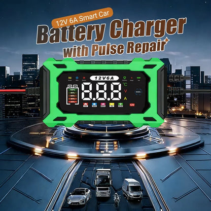 ⏳⏳Time-Limited Special⏰12V 6A Smart Car Battery Charger – Pulse Repair Technology, Auto Maintain & Desulfation