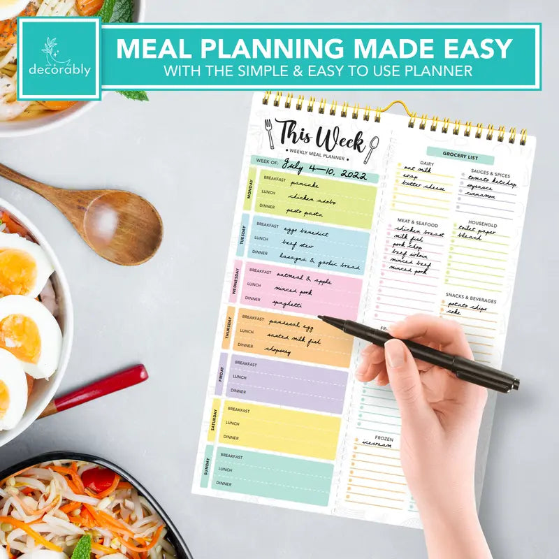 52 Sheets Pastel Undated Magnetic Weekly Meal Planner and Grocery List Notepad