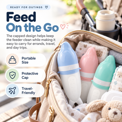 👶💕Soft Squeeze Baby Food Feeder – Refillable Puree Bottle with Protective Cap