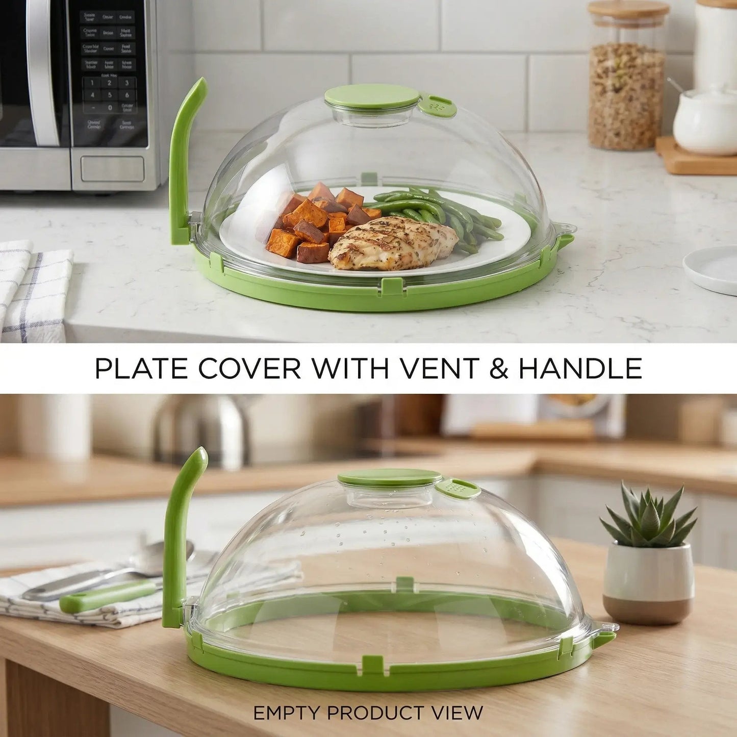 10' Clear Microwave Splatter Cover: Built-in Water Steamer & Steam Vent Lid