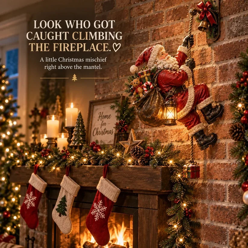 ✨Santa’s Secret Climb – Lighted Christmas Wall Decoration