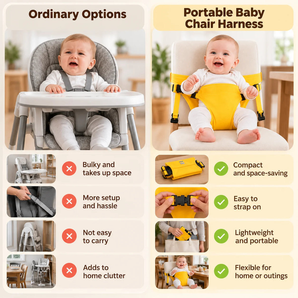 Portable baby chair harness