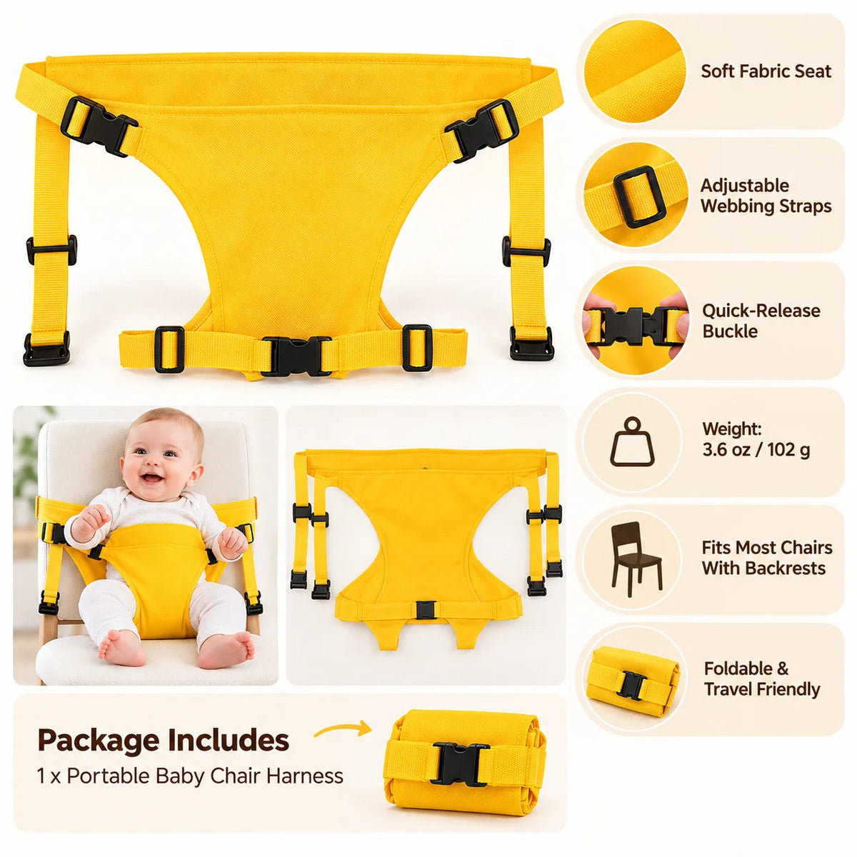 Portable baby chair harness