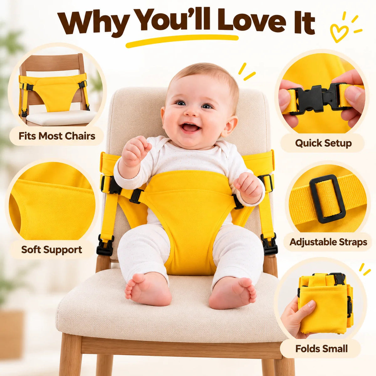 Portable baby chair harness