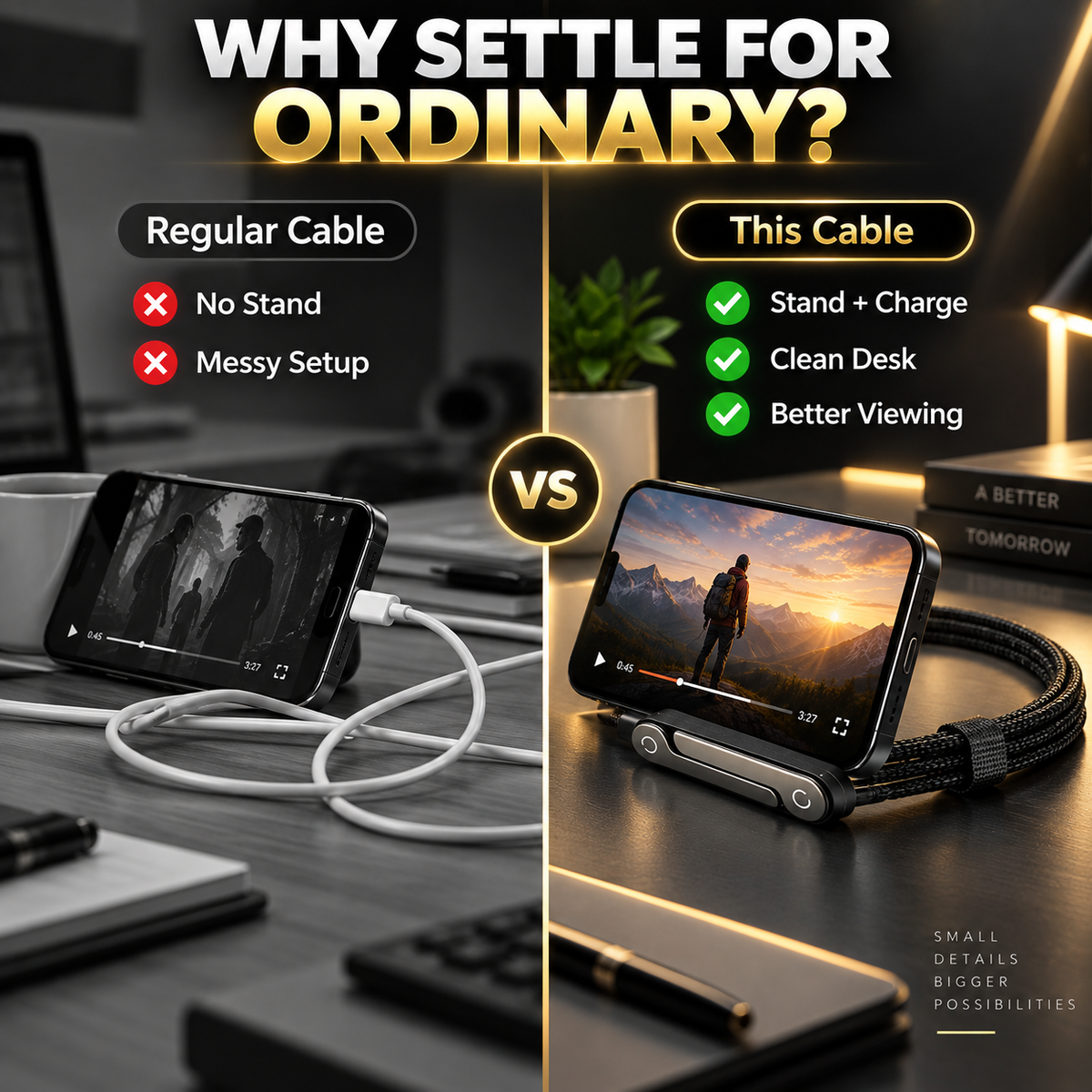 3-in-1 240W Fast Charging Cable – Charge, Sync & Stand Anywhere