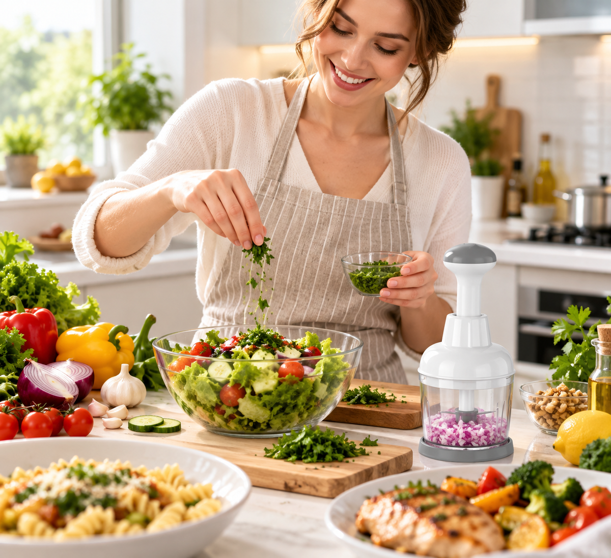 🥗 Push & Chop Manual Food Chopper – Quick Prep for Onions, Garlic, Veggies & More