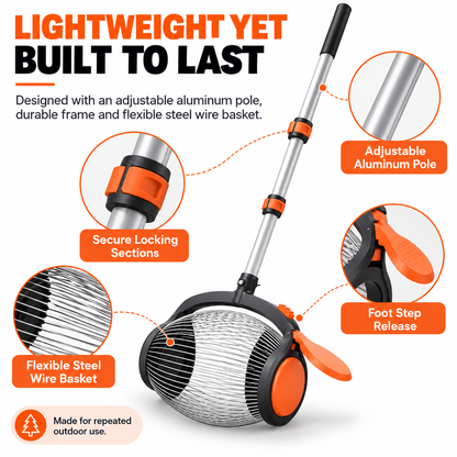 🌰✨Telescopic Nut Picker with Foot Release – Rolling Collector for Walnuts, Acorns & Pinecones, Yard Cleaning Tool