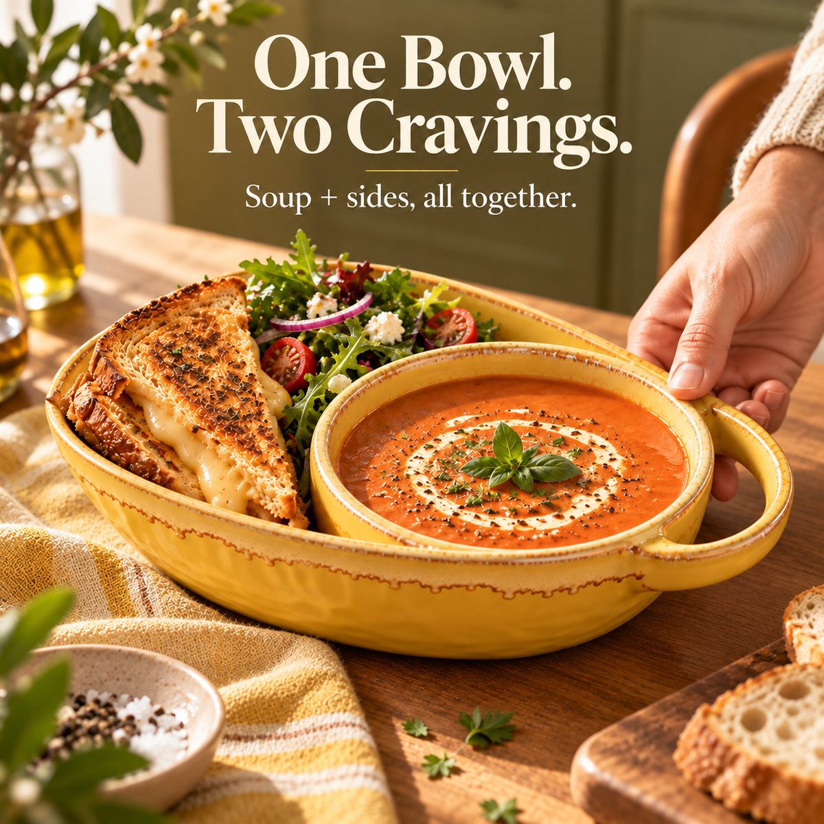 ✨ 2-in-1 Soup & Side Bowl – Cozy Meal Serving Set with Handle🥣