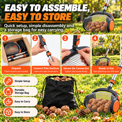🌰✨Telescopic Nut Picker with Foot Release – Rolling Collector for Walnuts, Acorns & Pinecones, Yard Cleaning Tool