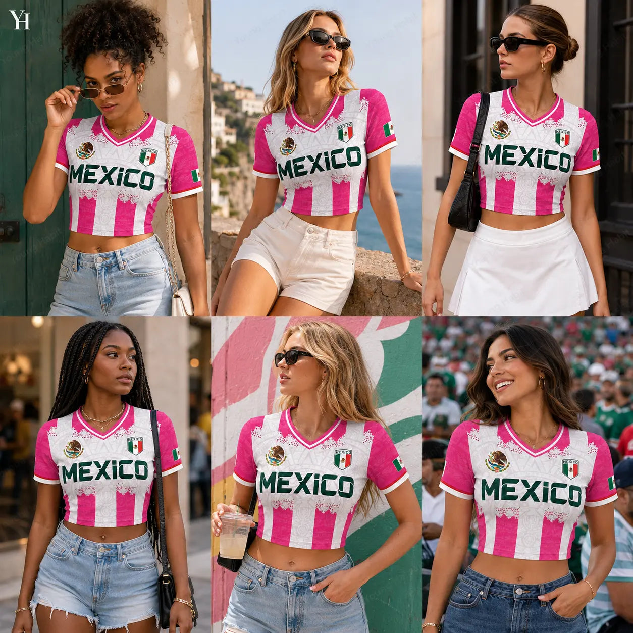 Mexico Pink Crop Jersey – Women's Aztec Soccer Top with National Flag Graphic