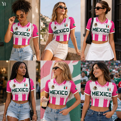 Mexico Pink Crop Jersey – Women's Aztec Soccer Top with National Flag Graphic