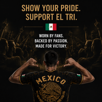 Mexico Soccer Jersey Black Aztec Warrior Gold Feather Design