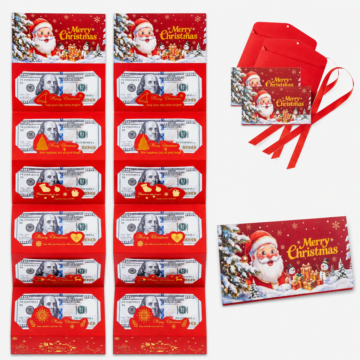 Christmas Cash Gift Envelope – 6-Slot Folding Money Holder for Holiday Gifting