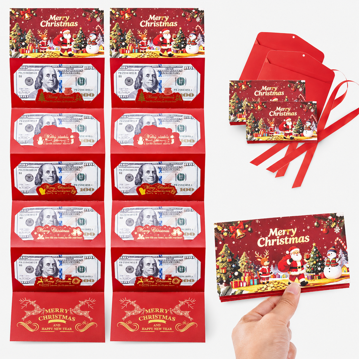 Christmas Cash Gift Envelope – 6-Slot Folding Money Holder for Holiday Gifting