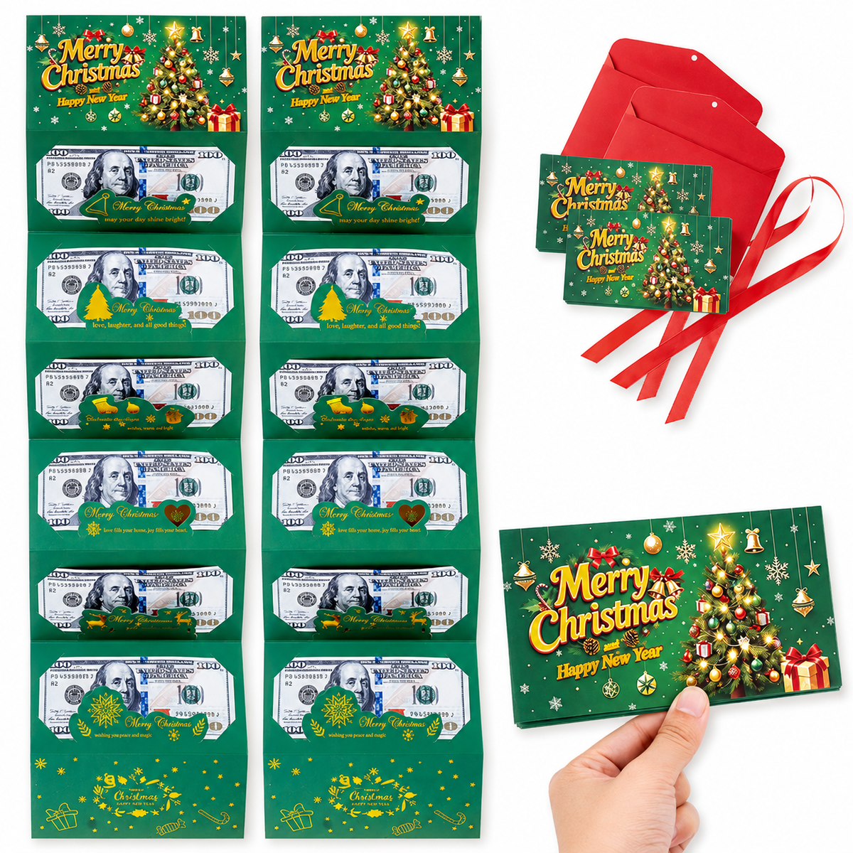 Christmas Cash Gift Envelope – 6-Slot Folding Money Holder for Holiday Gifting