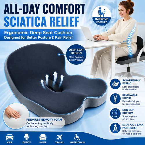 🪑 Limited-Time Sale Non-Slip Memory Foam Seat Cushion – Deep Comfort with Removable Washable Cover