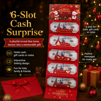 Christmas Cash Gift Envelope – 6-Slot Folding Money Holder for Holiday Gifting