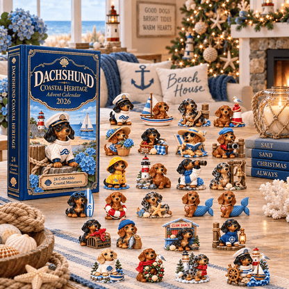 🐶 24 Days of Dachshund Coastal Christmas – Hand-Painted Miniature Dog Advent Calendar 🎄