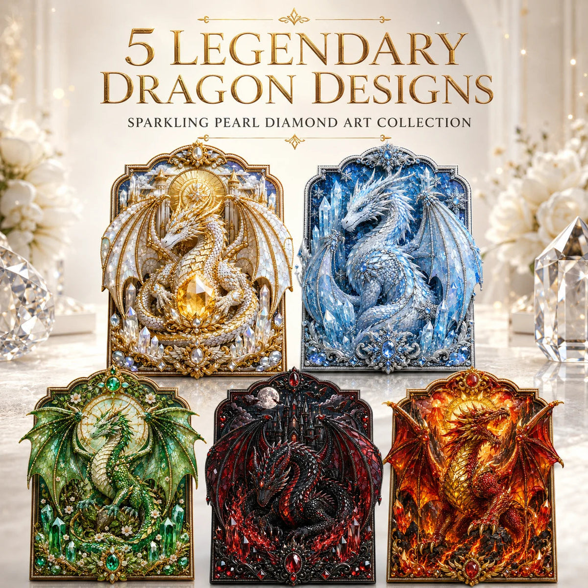 🐉 3D Layered Dragon Diamond Painting Kit, 5 Styles Fantasy Crystal Pearl Drill DIY Art Decor 25×30cm