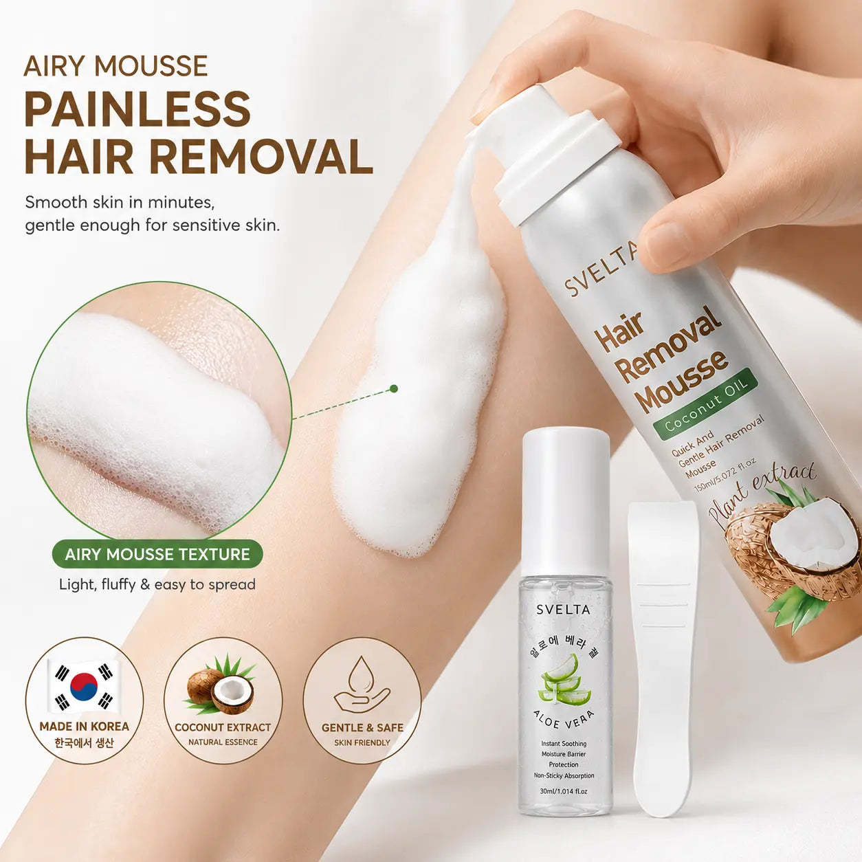 Hair Removal Mousse Kit for Legs, Arms & Underarms