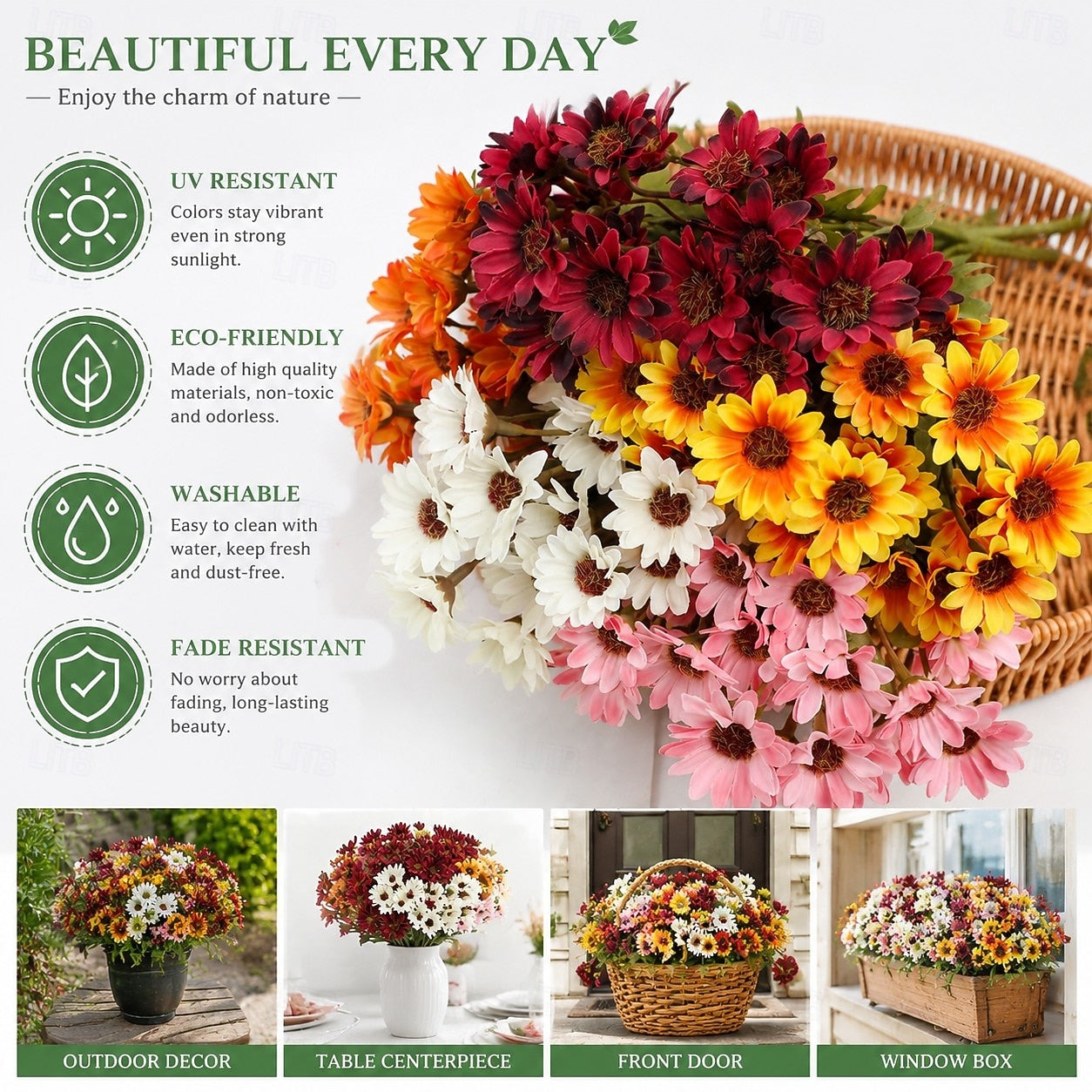 💥Last Day 70% OFF🌼- Artificial Outdoor Sunset Mums Flowers - UV resistant, Waterproof, Windproof