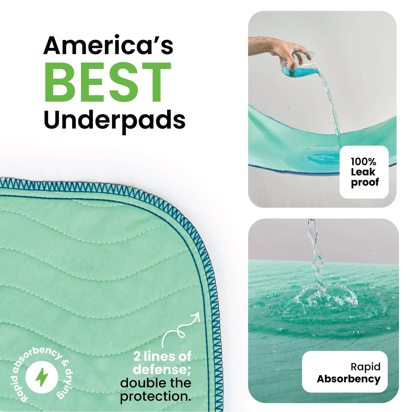Washable Underpads - Reusable Heavy Absorbency Bed Protection Pads for Kids, Adults and Pets- Waterproof Leakproof
