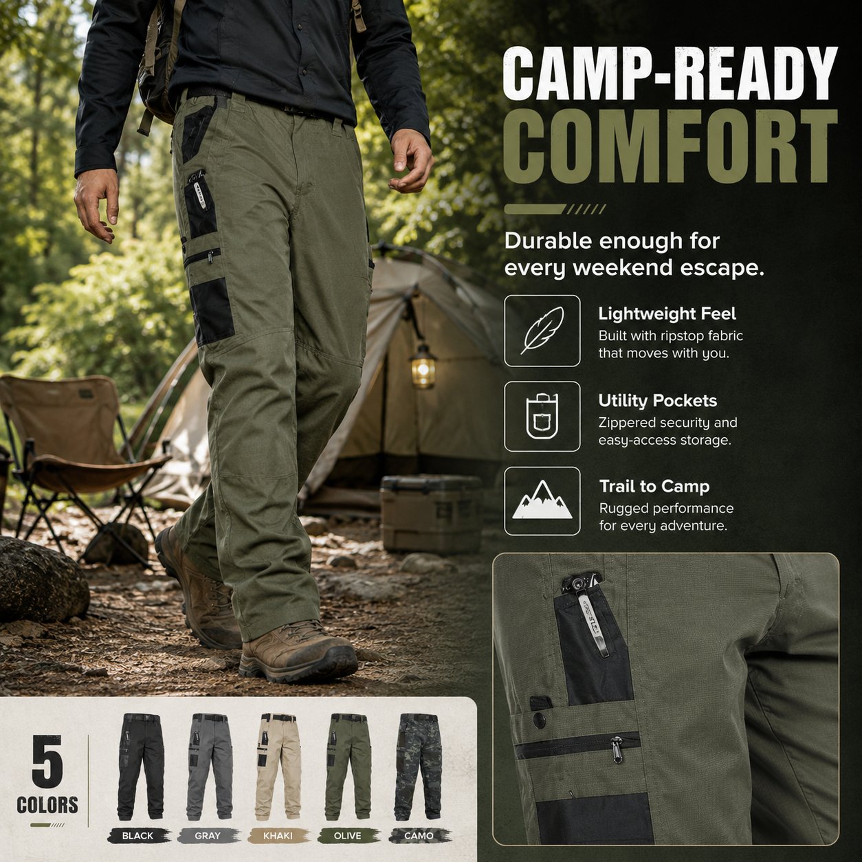 🔥Buy 2 Free Shipping👖Men's Solid Color Camouflage Printed Pocket Zipper Waterproof Tactical Work Pants
