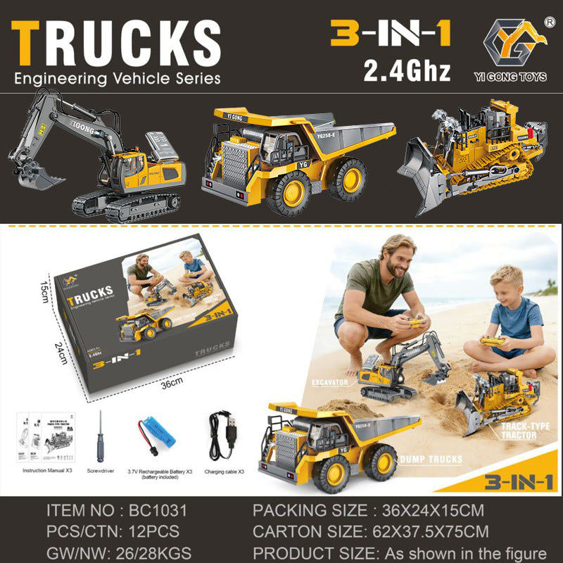 🚜2.4G Alloy RC Construction Team 1:20 Scale – 🏗️Big Remote Control Truck Fleet Toy for Boys (Free Shipping✈️)