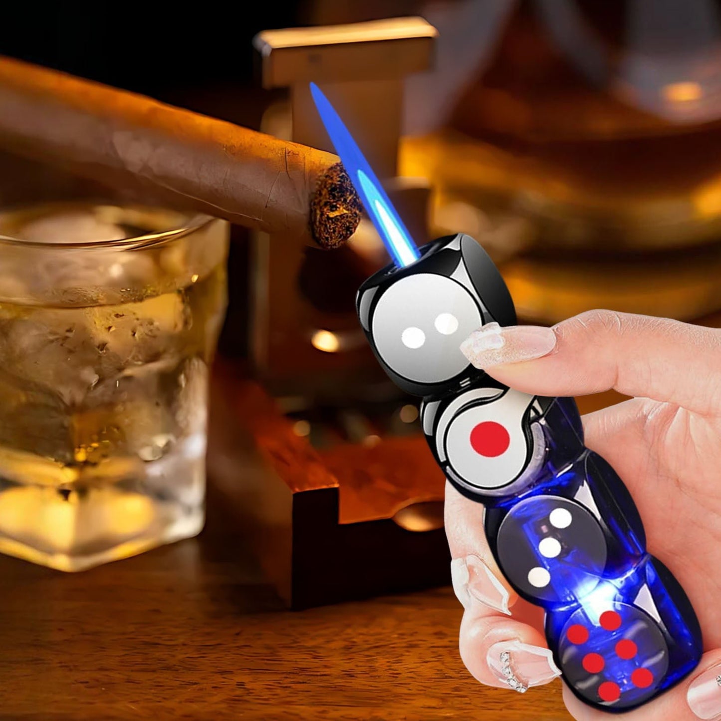 🔥 46% OFF-🎲 360° Spinning Dice Lighter 🔥 Windproof Jet Blue Flame, LED, Refillable EDC Gadget(Free of butane gas)