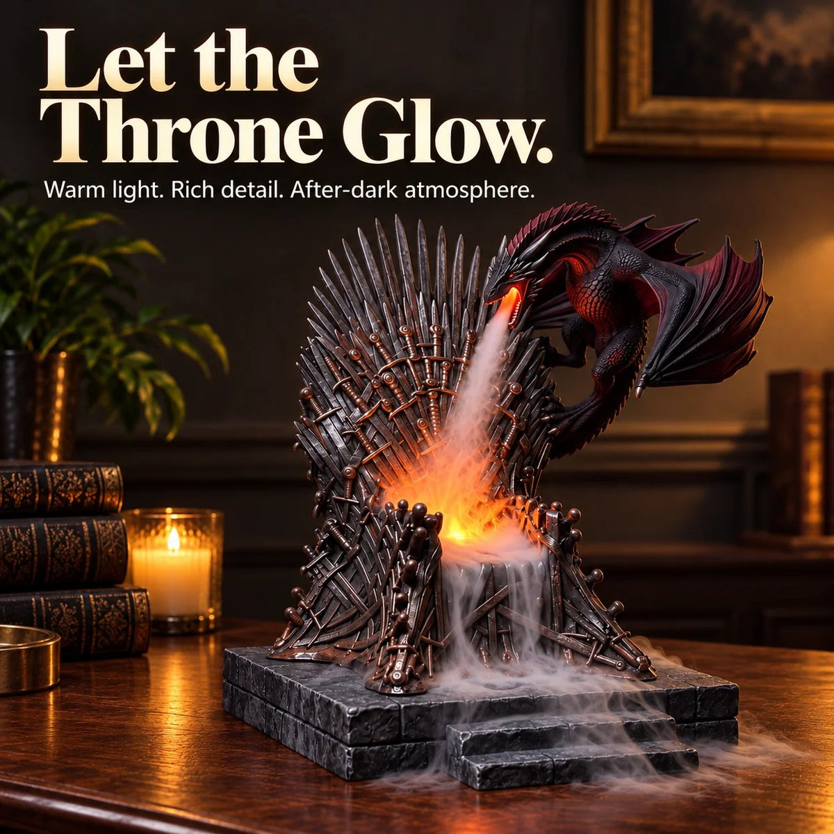 🐉 Dragon’s Breath Mist Diffuser – LED Fantasy Throne Decoration