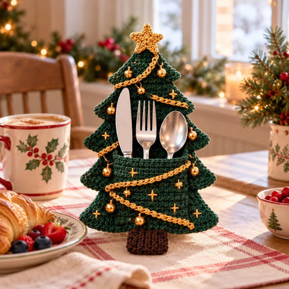 Crochet Christmas Tree Cutlery Holder Pattern Set - 4 Designs