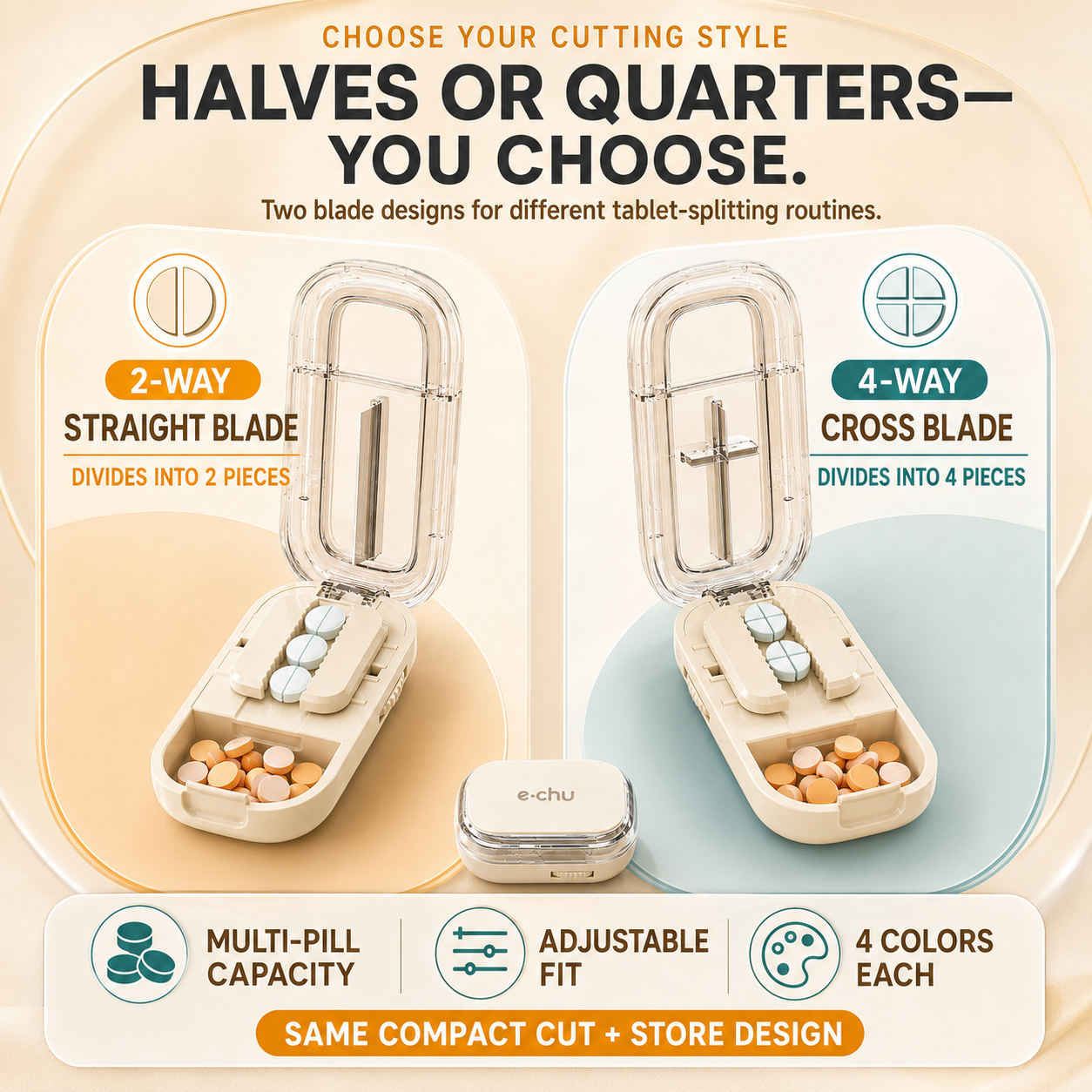 💊 2-in-1 Adjustable Multi-Pill Cutter & Storage Case – 2-Way or 4-Way