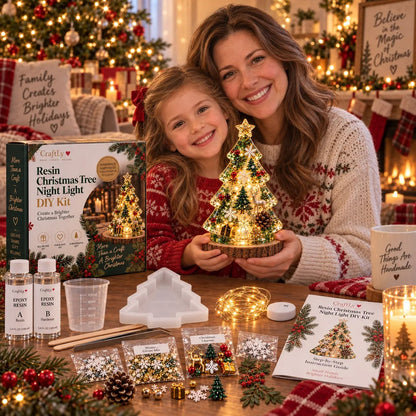 🔥HOT SALE🔥🎄Beginner-Friendly Resin Christmas Tree Night Light DIY Kit | Complete Kit with Mold, Resin, Fairy Lights & Festive Decorations ✨