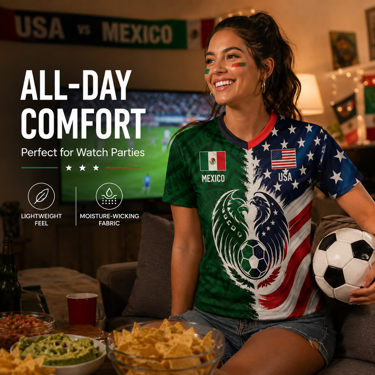 Full Half USA Half Mexico Flag Split Print Soccer Jersey