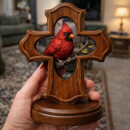 ❤️✝️Hand-carved Cardinal&Cross Christian Ornament